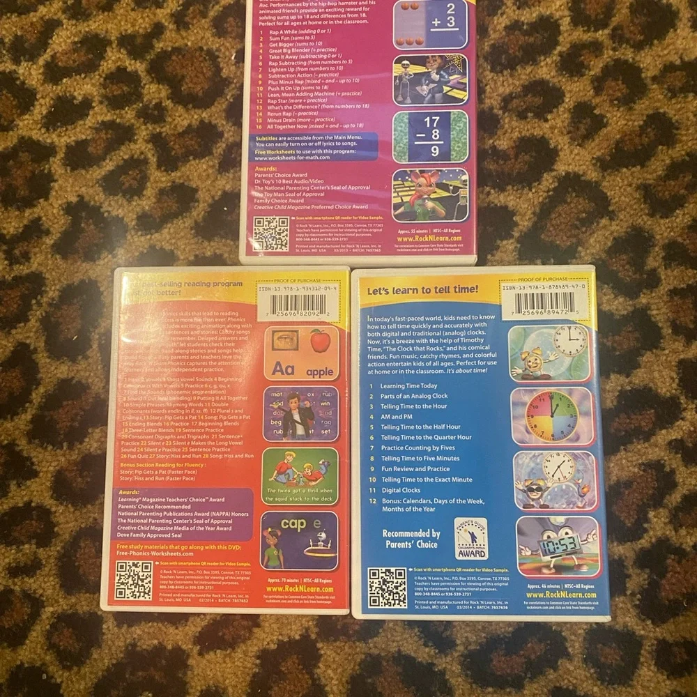 ☀️👂⏰➕🔠➖Summer Enrichment Rock-N-Learn 3 DVD’s-Phonics/Time/Add & Subtract - Picture 2 of 2